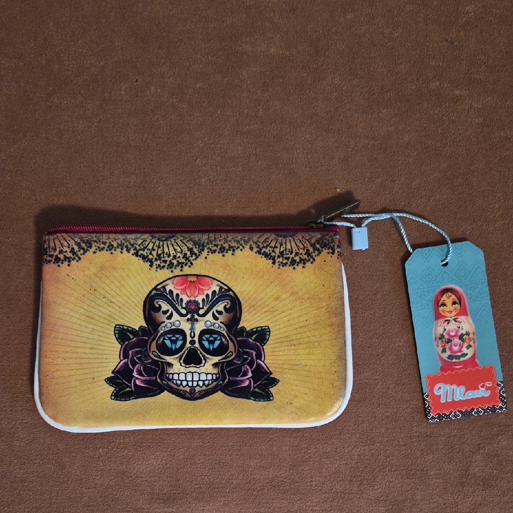 Mlair Gatos Leather Colorful Skull Pouch 6x4 Zip